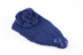 Dunkelblaue gestrickte Blumen-Stirnband, kuscheliger Woll-Ohrenwärmer mit Knöpfen winter. - NO.13 Marineblau