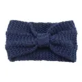 Navy blue knitted winter headband with bow knot, warm cozy hair accessory for women. - Navy Blue