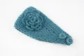 Blaues gestricktes Kamelien Haarband mit Knöpfen, warmer Ohrenschutz Winter Haarschmuck. - NO.17 Postgrün