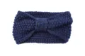 Dark blue knitted bow headband, winter warm ear muffs, cozy hair accessory for daily wear. - Navy Blue