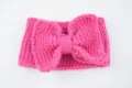 Diadema de punto rosa fucsia con gran lazo, cinta de lana cálida para el invierno de moda. - Rosa Melocotón
