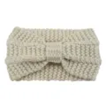 Beige knitted bow hair band winter warm headband soft crochet hair accessory for women - Meter