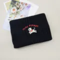 Black Knit Headbands Cute Dog Embroidery Winter Warm Hair Band For Face Wash Spa - Black