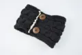 Black knitted headband with wooden buttons and lace trim winter warm hair accessory sku - Black