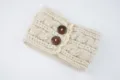 Beige Knitted Headband Ear Warmer with Double Buttons and Lace Trim Autumn Winter Style - Beige