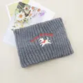 Gray knitted hair band with cute puppy embroidery and red letters for winter warmth. - Dark Gray