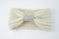Fascia per Capelli Lavorata a Maglia Beige con Fiocco Paillettes Invernale Calda Accessorio - Stile Maglia Fiocco Paillettes / Beige