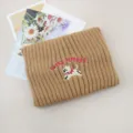Brown knit headband with cute puppy embroidery warm winter hair accessory for women - Camel