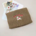 Brown knitted headband with cute puppy embroidery, warm wool hair band for autumn winter. - Khaki