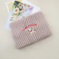 Knitted puppy embroidery headband, cute winter warm hair wrap in Maillard brown color. - Pink