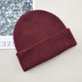 Solid color knitted beanie hat for women men autumn winter warm wool skull cap wine red - Burgundy