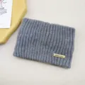 Grey knitted headband winter warm solid color hair band stylish metallic tag fashion accessory - Dark Gray