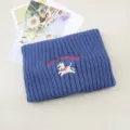 Blue puppy embroidered knitted headband, warm winter fleece hair band for daily wear. - Fog Blue