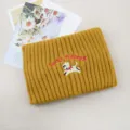 Yellow ribbed knit headband featuring cute puppy embroidery and pink letters, warm and cozy. - Turmeric