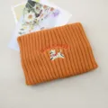 Cozy brown knitted hair band with cute dog embroidery, warm winter fleece headband. - Orange