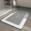Modern anti-slip absorbent bath mat for home bathroom, quick-drying grey geometric floor mat. - HOME-White Gray