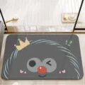 Cute cartoon bath mat, grey absorbent floor rug, non-slip soft bathroom mat with crown design. - Crown Monster