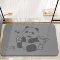 Grey cartoon panda bathroom absorbent mat, non-slip quick-dry floor mat for home toilet use. - Panda