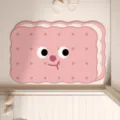Cute pink biscuit bath mat detail, cartoon face design non-slip absorbent floor mat for home. - Strawberry Sandwich Biscuit Irregular