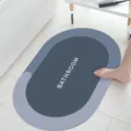 Detalle de alfombrilla de baño ovalada de diatomeas minimalista, alfombra de suelo antideslizante. - 40x60cm / Azul