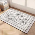 Detailed view of the absorbent diatomaceous earth bath mat featuring vintage floral art. - 40x60cm (Upgraded Diatomite) / Square Banxia Blooming Flowers
