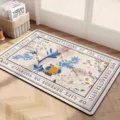 Retro floral bath mat absorbent non-slip floor rug vintage botanical door mat for home use - 40x60cm (Upgraded Diatomite) / Daisies and Birds
