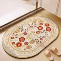 Vintage floral oval bathroom mat non-slip water absorbent diatomaceous earth floor rug for home - Oval Fireworks