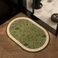 Oval botanical bathroom floor mat with quote, absorbent anti-slip mat for home decor. - Soft Green Floral - Oval