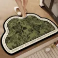 Absorbent non-slip soft bathroom floor mat featuring vintage rose pattern and quote. - Dark Green Rose - Cloud