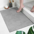 Absorbent quick-drying diatomite bathroom mat with elegant grey marble texture for home floor. - Cement Gray