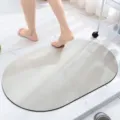 Grey marble pattern oval bathroom mat, absorbent and quick-drying diatom mud floor mat details. - Light Gray (Oval)