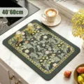 Europäische Vintage botanische Küche Abtropfmatte, saugfähige Arbeitsplattenmatte 40x60cm - Grünes Unkraut