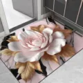 Gedetailleerd uitzicht op de moderne luxe 3D bloemendiatomeeënaarde zachte vloermat in de hal. - Badkamer Luxe Bloemen 09