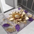 Gedetailleerd overzicht van de luxe 3D gouden bloem diatomeeënaarde mat met marmer. - Badkamer Luxe Bloemen 10