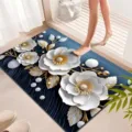 Luxury 3D floral diatom mud bath mat, absorbent quick dry anti-slip floor mat for bathroom decor. - 40x60cm (Upgraded Diatomite) / Bathroom Luxury Floral 01