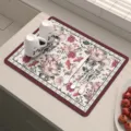 Vista dettagliata del tappetino cucina floreale vintage, tovaglietta assorbente moderna. - Luo Yu Fanhua Kai