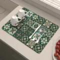 Tappetino asciuga stoviglie da cucina in stile retrò con motivo a piastrelle floreali geometriche. - Beiwang Fanxing