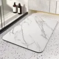 Marble pattern bathroom absorbent floor mat quick drying non slip diatom mud mat for home use - White Marble Pattern