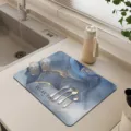Blue marble kitchen drying mat, fast-drying absorbent diatomaceous earth dish mat for counter. - Marble Drying Mat 11
