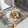 Luxe 3D deurmat met bloemen, Europees gouden marmeren ontwerp antislip absorberende mat. - Badkamer Luxe Bloemen 12