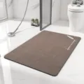 Brown minimalist absorbent bathroom mat with feather print, anti-slip diatomaceous floor pad. - Minimalist Bath Mat 19