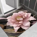 Moderne luxe roze bloem vloermat abstracte gouden lijn badkamer absorberende zachte mat - Badkamer Luxe Bloemen 16