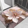 Luxe roze bloemen vloermat met goudblad motief, zachte antislip absorberende mat voor in huis. - Badkamer Luxe Bloemen 17