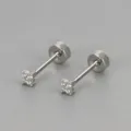 Orecchini a lobo quadrifoglio in acciaio zircone con chiusura a vite piatta donna - Taglia S / Oro bianco