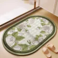 Vintage floral oval bath mat detail showing absorbent surface and elegant rose pattern design. - Oval Morning Rain Emblem
