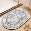 Vintage floral bathroom bath mat, absorbent, quick drying, non-slip oval floor mat for home. - Oval Wonderland Garden