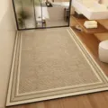 Detailed view of large absorbent bathroom floor mat with elegant border pattern in modern home. - Wood Grain Style 8