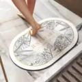 Retro floral bathroom mat absorbent non slip diatomaceous earth floor rug for home toilet. - Oval Tropical Plant Party