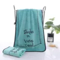 Soft absorbent teal face towel and bath towel set with stylish letter print for home use. - Face Towel / Green