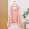 Pink infant hooded bath towel with cute rabbit design, soft absorbent wearable cloak for babies. - 70*140cm / Pink